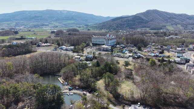 HOKKAIDO, JAPAN.Natural park with scenic lake and volcanic peaks April 26 2026