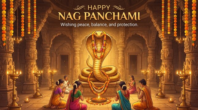 Serpentine water sculpture honors nag panchami festival