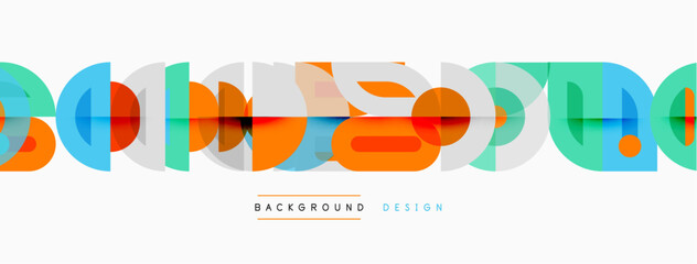 Naklejka na ściany i meble Geometric shapes create modern background. Blue, orange, teal colors dominate design. Minimalist style, clean lines present.