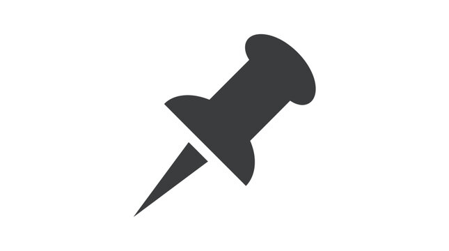Minimalist gray push pin icon isolated on a clean white background for modern digital design projects