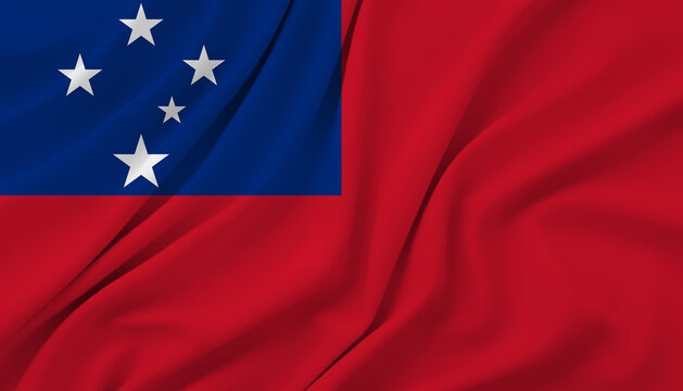 Samoa flag with blue canton and stars on red field.