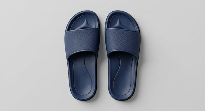 A pair of blue slides are placed side by side on a gray surface