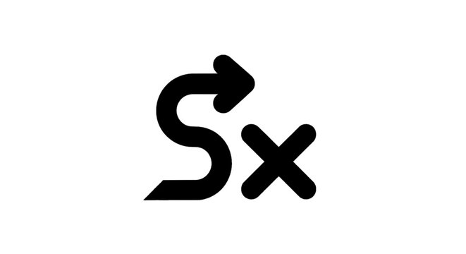Minimal black silhouette icon, simple flat vector, bold black shape, no, no shading abstract s letter logo design with arrow and cross mark on a, flat icon style