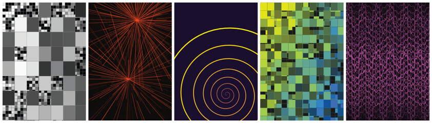 Fototapeta premium Diverse abstract patterns for modern digital art, backgrounds, and graphic design projects.