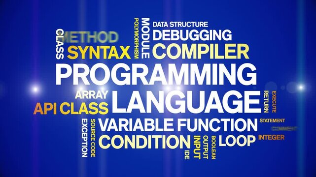 Programming Language animated word cloud-text design animation tag kinetic typography seamless loop.