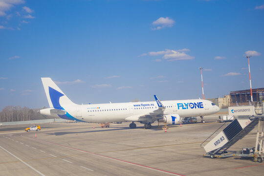 Fly One Airbus A321 aircraft parked at Chisinau International Airport - Chisinau, Moldova March 16 2026.