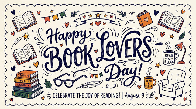 Book Lovers Day banner, Happy Book Lovers Day poster, Reading celebration, August 9th