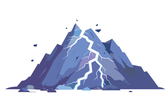 Dramatic vertical mountain peak with bright lightning bolt striking the summit, powerful natural force illustration representing peak power and breakthrough concepts