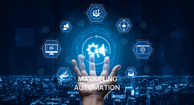 Marketing automation diagram showcase AI-driven campaign workflow, highlight marketing automation, data-driven strategy, marketing automation tools, and market automation process in business. Spline