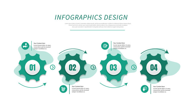 Modern Green Gear Process Infographic Template Collection for Business Presentation Design