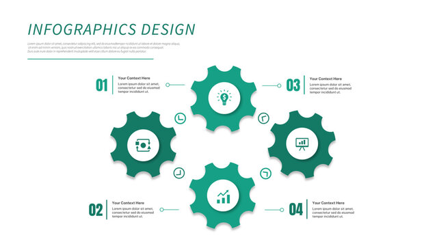 Modern Green Gear Process Infographic Template Collection for Business Presentation Design