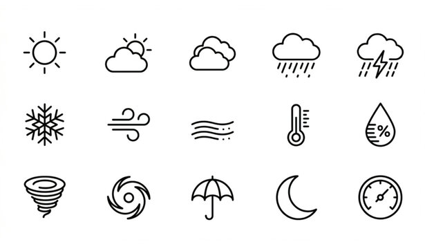 Set of diverse wild and domestic animal icons in line-art style