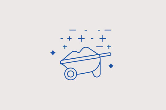 Single wheel garden wheelbarrow with soil line icon for landscape design studio, renovation service, tool store. Practical vector illustration for earthworks.