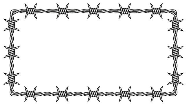 Barbed wire border frame isolated on white.