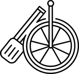 Unicycle and Oars Line Art Icon - Symbol of Travel, Adventure, and Water Sports © Eca