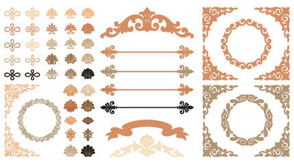 Set of vintage floral frames corners and scroll ornaments for elegant paper styling. © md