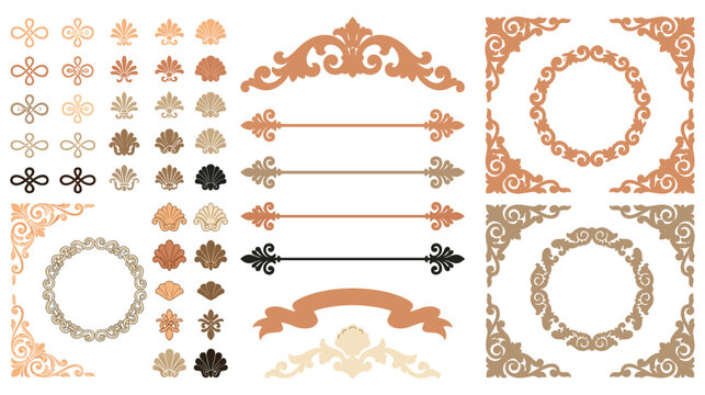Set of vintage floral frames corners and scroll ornaments for elegant paper styling.