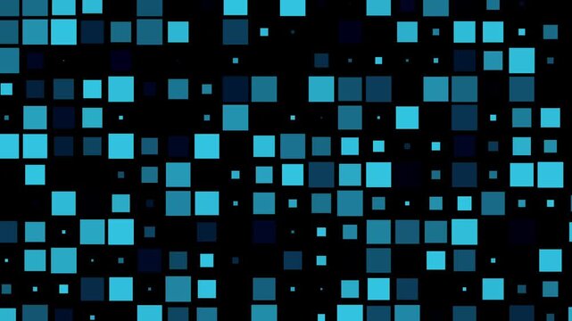 Abstract blue digital grid square pattern background animation with blinking data pixels. Dynamic abstract background with blue squares