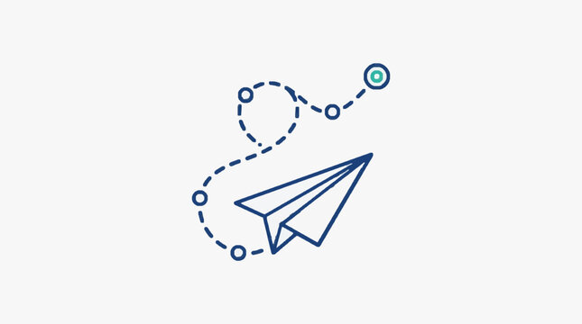 Paper airplane flying on a dotted line path with destination.