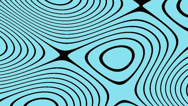 A modern motion graphic loop featuring black topographic contour lines waving and morphing over a light blue background. Seamless abstract terrain map animation