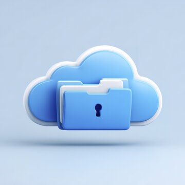 Cloud storage security icon with locked folder symbol in blue on light background