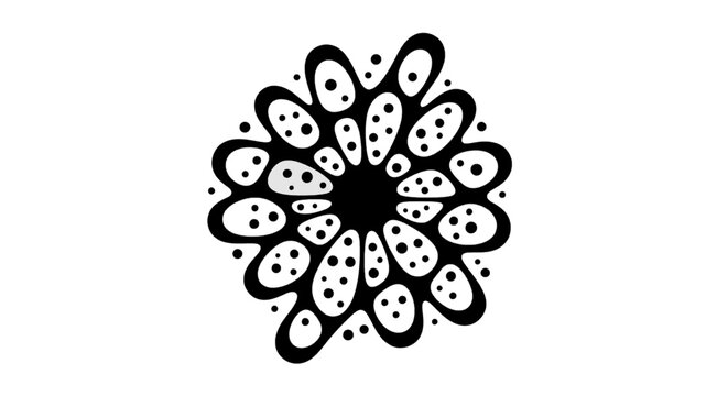 Minimal black silhouette icon, simple flat vector, bold black shape, no, no shading abstract floral mandala pattern with organic shapes and dots on a, flat icon style