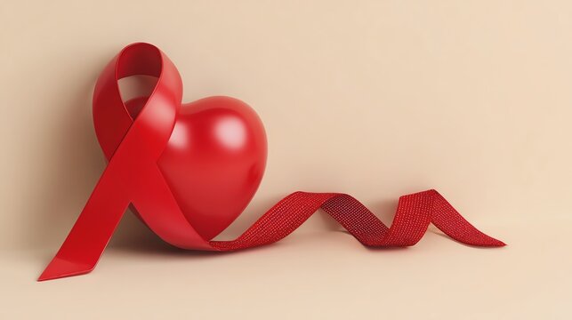 Red heart and ribbon symbolizing love and hope.