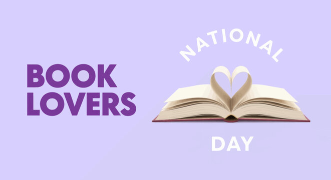 National book lovers day graphic with open book heart shape