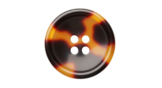 Closeup of a round brown tortoiseshell button isolated on transparent background