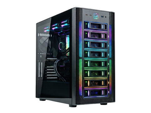 Modern gaming pc desktop computer case with rgb lighting