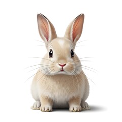 Fototapeta premium Cute fluffy white rabbit sitting and looking at camera