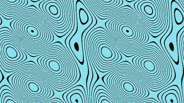 A modern motion graphic loop featuring black topographic contour lines waving and morphing over a light blue background. Seamless abstract terrain map animation