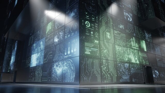 Abstract futuristic digital interface background with glowing blue technology grid lines