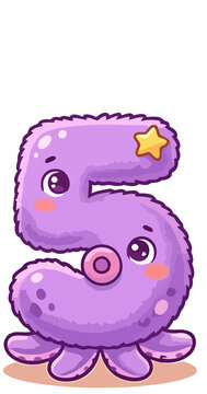 Cute Number Five Cartoon Character Illustration