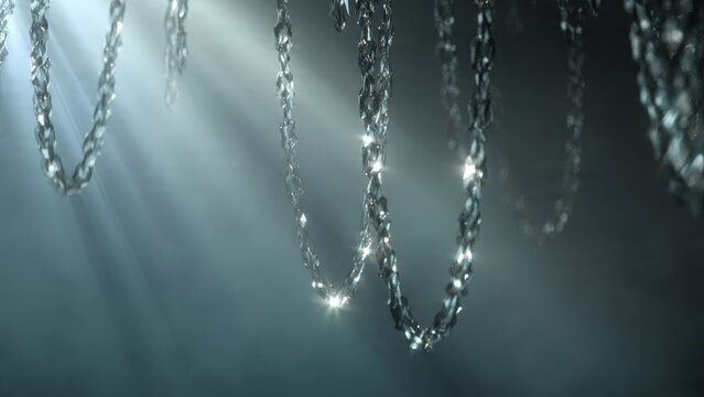 Abstract golden liquid curtain chains falling glow cinematic backdrop