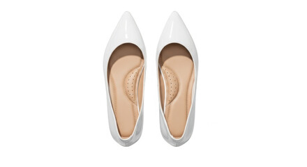 Fototapeta premium Pair of white pointed toe flat shoes isolated on transparent background