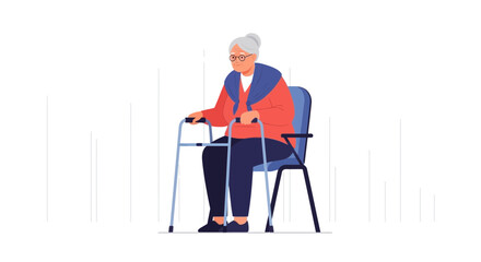 Fototapeta premium Elderly Woman with Walker Sitting in Chair, Senior Care Concept Illustration