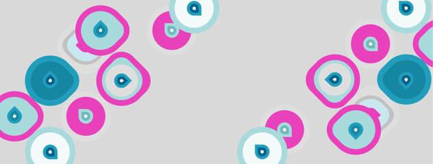 Fototapeta premium Abstract pattern features colorful circles, pink, blue, white. Repeating design creates modern background. Simple shapes, clean aesthetic.