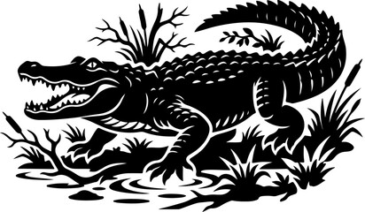 Fototapeta premium Alligator silhouette silhouette vector illustration