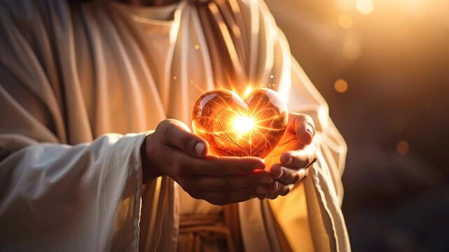 Jesus Holding Glowing Heart.