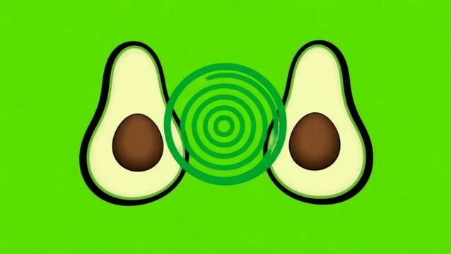 Minimalist Avocado Splitting Animation 2D Vector Food Icon on Green Screen Healthy Eating Concept