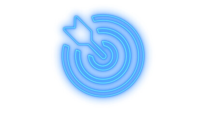Blue neon target with arrow hitting bullseye represents achievement goal success marketing strategy and digital business growth isolated on transparent background colorfull icon © MdSamsul1234