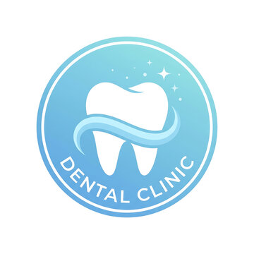 Dental clinic logo icon with a tooth and blue circle