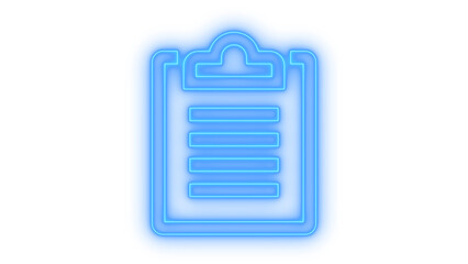 Fototapeta premium Colorful neon clipboard icon with document lines for business report or medical checklist tasks isolated on transparent background for creative graphic design projects and apps