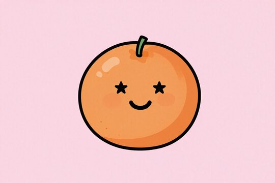 A cartoon orange with a smiley face on a pink background