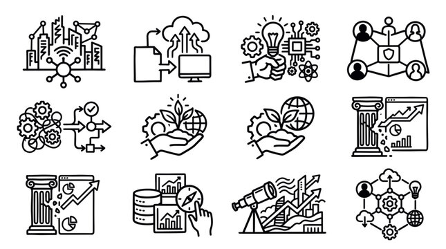 Social Innovation and Community Development Line Icon Collection