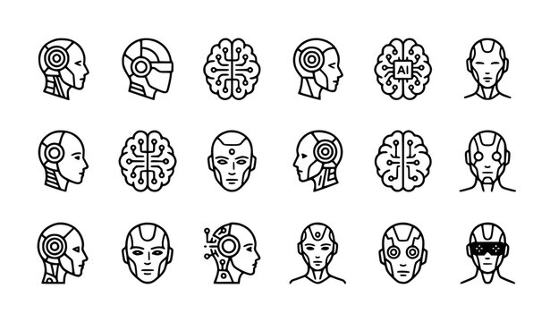 Robot Head Line Icon Vector Set
