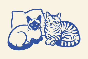 Two cats sleeping on a pillow Vector, illustration © Jrdesign0