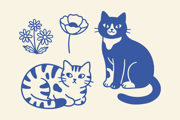 Cute cats and flowers illustration Vector, illustration © Jrdesign0