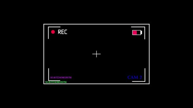 Video camera recorder screen overlay. on a black background, Recording camera screen interface with alpha channel, Camera recording screen overlay preview in 4k vedio.